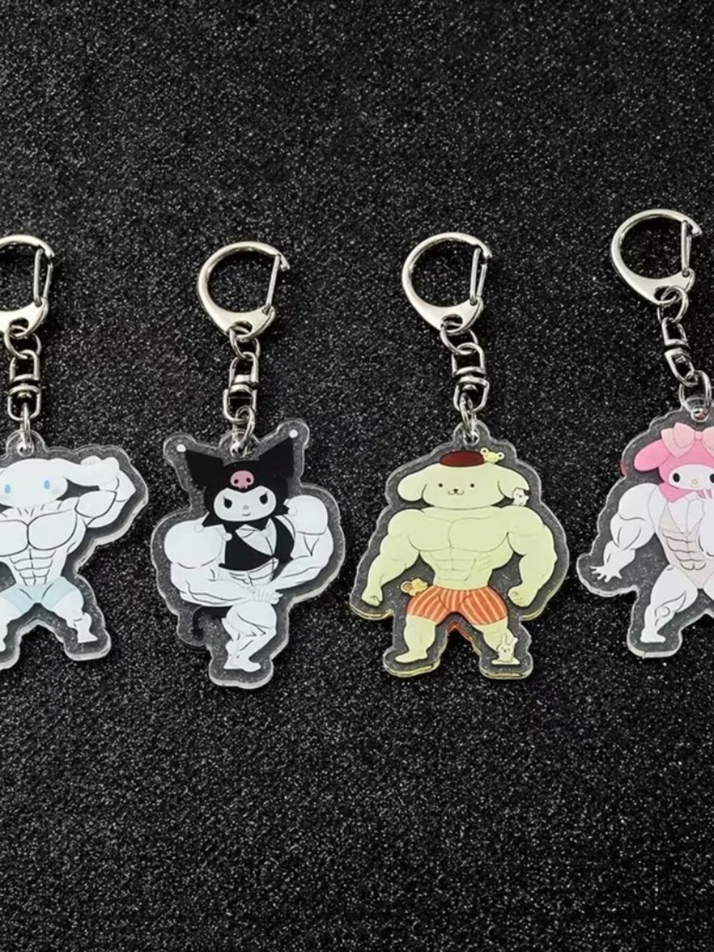 💲5⃣▶▶>>Sanrio Muscular Character Keychain Set - Black, White, Yellow, Pink